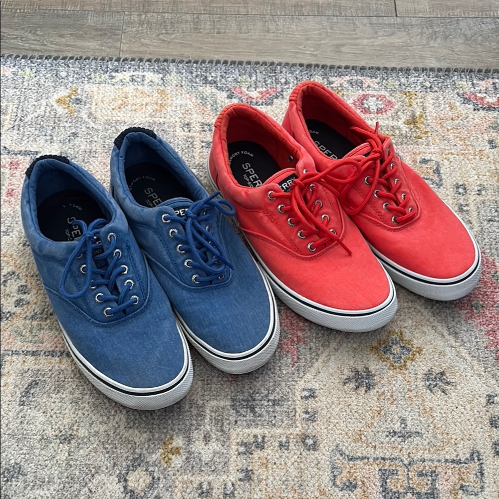 LIKE NEW! 2 pairs - Sperry Blue and Red Canvas Sneakers, size 10, EUR 43